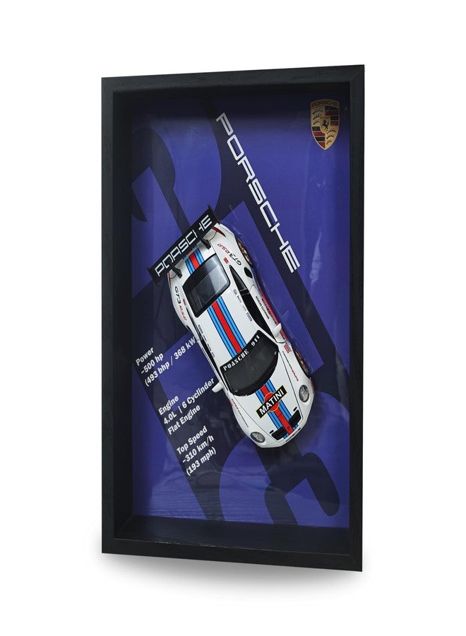 CodersParadise - Porsche GT3 RS 3D Car Frame Wall Art | 1:32 Die-Cast Metal Model Car with Red & Blue Racing Stripes | Wooden Display Frame, Detachable Miniature, Interchangeable Posters, Pull-Back Action, Lights & Opening Doors | Collectible Gift for Cars Lovers - Image 2